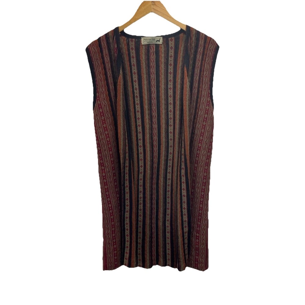 Peruvian Link Alpaca striped open long vest One size‎ BOHO western colorful